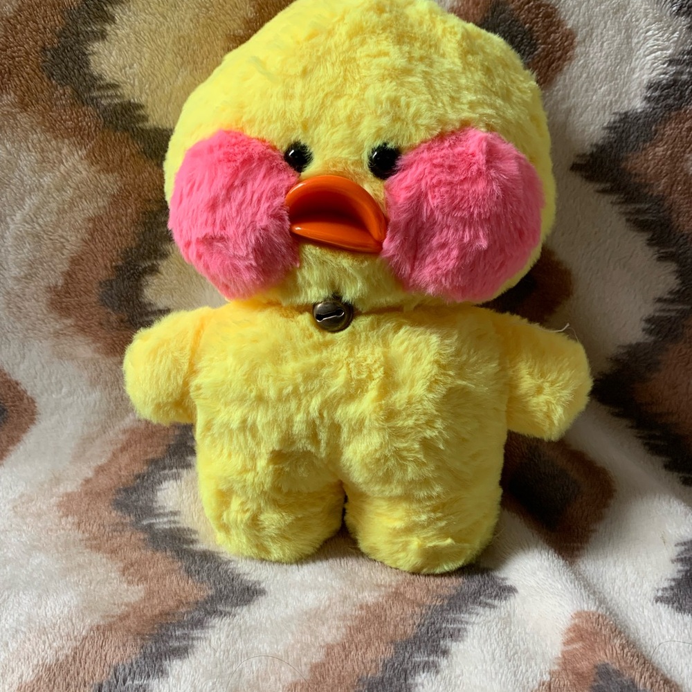 Yixx Chick Gullirifei Lalafanfan Bell Plush 13" Yellow Pink Cheeks Soft Animal